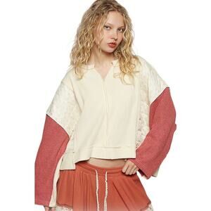 NWT POL Women’s Boho Oversized Mixed Media Quilted Thermal Top